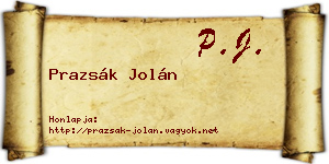 Prazsák Jolán névjegykártya